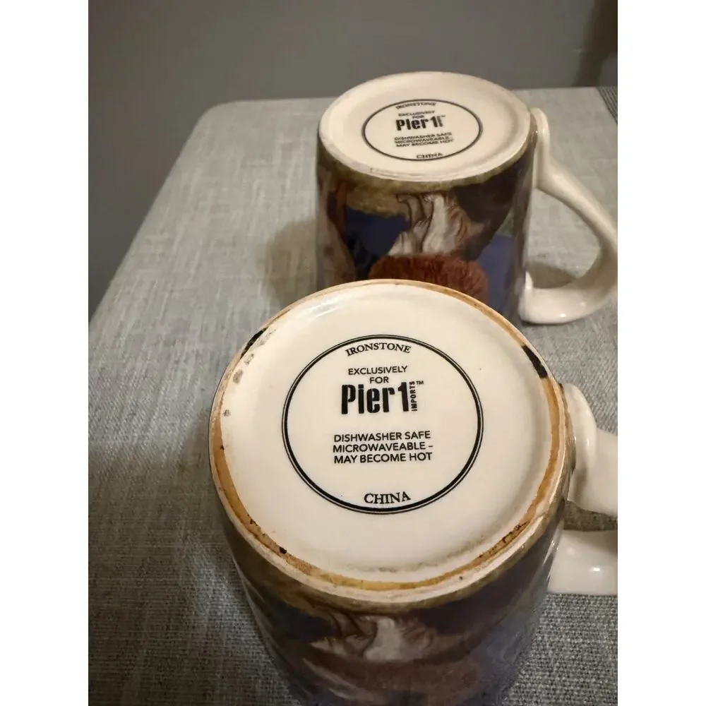 🎃🐶 Pier 1 Halloween Dog Mugs Set of 2 Ironstone 4.5” Double-Sided Design